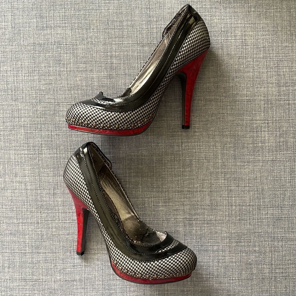 Naughty Monkey Uptown Girl Red and Black Heels